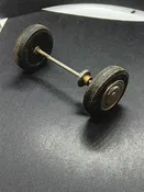 1-1/2" Wheels on 3-1/2" Axle with drive gear attached.