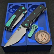 Chaves Knives Blue Label Black Knurled Redencion Street 3.13" Tanto Stonewash Green Ti HW