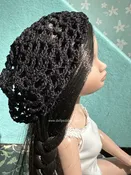 Black Crochet Beanie Hat (Modeled on 7-8″ Head)