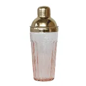 20 oz. Glass Cocktail Shaker w/ Stainless Steel Top, Pink & Gold Finish