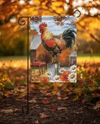 Autumn Rooster Suede Garden Flag