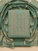 Aqua Green Chanderi Embroidered Unstitched Dress Material