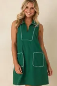 Afternoon Match Emerald Green Linen Blend Sleeveless Mini Dress