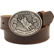 Ariat Boys' Classic Leather Belt with Ariat Rodeo Champion Buckle, Brown