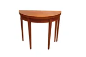 19th Century demilune mahogany veneered card table with contrasting boxwood inlay on tapered legs — White Barn Antiques