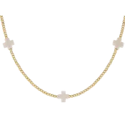 15"Choker signature cross gold pattern 2mm bead - off white