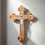 13" Crucifix with Silver Plated Corpus and 5 Holy Land Essences Holy Land Olive Wood