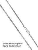 18" - 2.5mm Round Box Link Rhodium-Plated Sterling Silver Chain