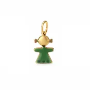 18 Karat Solid Yellow Gold Enamel Girl Tiny Pendant