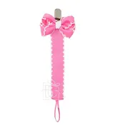 Beyond Creations Crochet Edge Paci Clip Hot Pink with White Bow