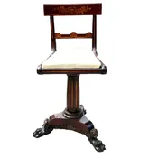 Exquisite American Classical Carved Mahogany Piano Stool Circa 1820