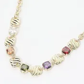 14K GP Multicolor Square CZ Cluster Necklace