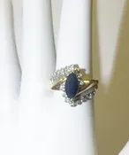 14 Karat Plumb Gold, Estate, Sapphire Solitaire Ring with Diamond Accents — Sir Richards Antiques & Fine Art Center ~ Est. 1971