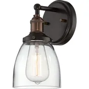 1-Light 5.13 in. Vintage Wall Sconce in Rustic Bronze Finish with Clear Glass Shade
