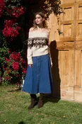 Button Down Panel Detail Denim Midi Skirt in Denim Blue