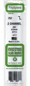Evergreen 757 Styrene Z Channel Strips 14" 35cm .250" 6.3mm pkg (2)