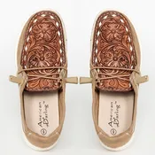 American Darling ADFT133BR4 Hand tooled, carved genuine leather trim lightweight shoe footwear| Tooled Footwear
