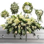5 PIECE WHITE FUNERAL SET