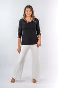 Aly 3/4 Sleeve Lattice Neck Knit Top