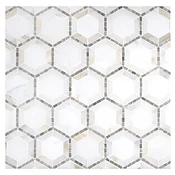 1-1/2" Concentric Hexagon | Calacatta Gold Polished - White Blossom & Smoke Honed | Unique Mosaic Tile - Marble
