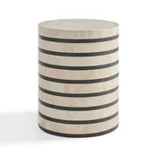 Adler Sculptural Striped Cylinder Drum Travertine & Marble Side Table