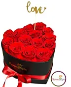 14 PRESERVED RED ROSES IN A HEART BOX