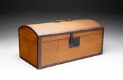 Antique Diminutive Dome Lid Document Trunk with Original Paint, Center Pull Handle and Exposed Lock. — White Barn Antiques
