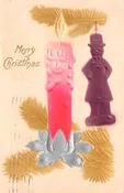 Christmas Greetings Fantasy Candle Face Snowman Embossed Airbrush PC AA116850