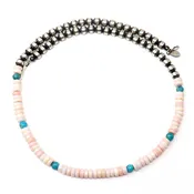 16" 5 mm Sterling Silver Pearls With Pink Conch & Turquoise
