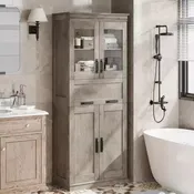 67-Inch Tall Freestanding Storage Cabinet 4 Doors Flip-Up Glass Drawer