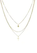 3 Layer Cross & Disc Nacklace - Gold