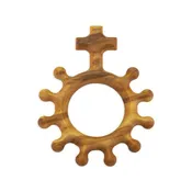 1 1/2" Olive Wood Finger Rosary Ring with Cross