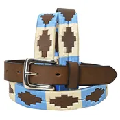BAR H EQUINE Kids Brown Genuine Leather Belt Beige Light Blue Embroidery