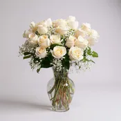 2 Dozen White Roses Arrangement – Classic Glass Vase