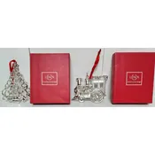 Lenox Silverplate Crystal Tree & Train Ornaments w/ Boxes – Vintage Holiday Set