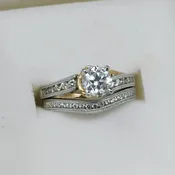 1.00ct I/VS2 14k 2 Tone Diamond Engagement and Wedding Band Set Sz 7.25 8.2g