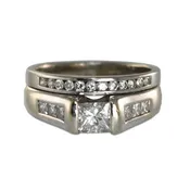 14K White Gold AIG Certified Princess Cut Diamond Ring Set 0.51ct