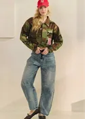 Camo & Roses Floral Fabric-Back Jacket