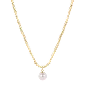 15" Choker Beaded Gold 3mm Pearl 10mm Charm