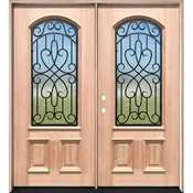 2/3 Arch Grille Mahogany Prehung Double Wood Door Unit #623