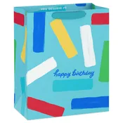 13" Happy Birthday Confetti Stripes Large Gift Bag - Blue