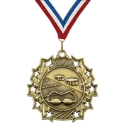 2.25" 10 Star Swimming Medal – Gold, Silver & Bronze with 30 Ribbon Options