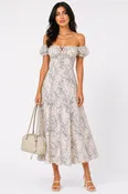 Blue Floral Off-Shoulder Corset Midi Dress