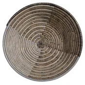 African Fair Trade Delta Handwoven Round Table Basket, Silver and Black