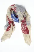 Cow Doodle Oversized Cashmere Silk Scarf -Tan
