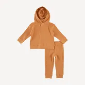 long sleeve hooded cuffed jogger set | caramel | organic cotton wide rib