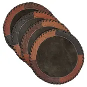 American West at Home Hair‑On Hide 13" Round Placemat with Suede Backing — Brown Center with Tooled Trim