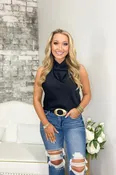 Black Halter Cowl Neck Sleeveless Top