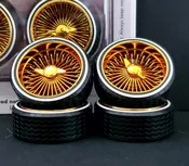 1/18 SUPER SPOKES  LOWRIDER Wheels SMOOTH Style 2 Prong K/O Rim & LOW PRO WW Tire Set GOLD