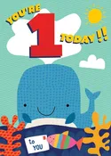 1st Birthday Whale Foil Card